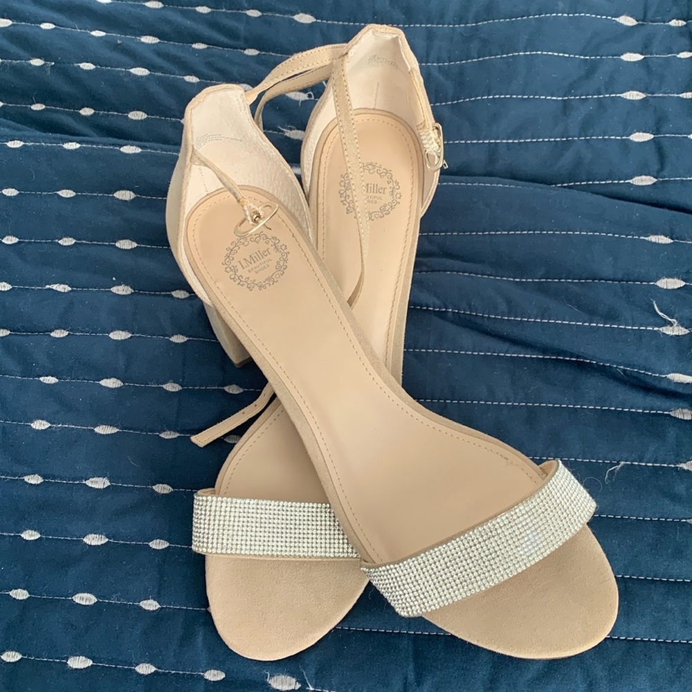 Block heels with rhinestones, size 11